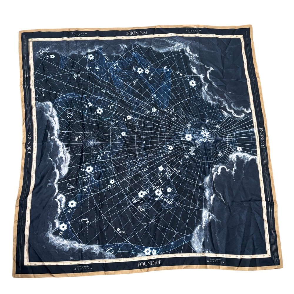 Foundrae Scale of Magnitude Celestial Star Map Silk Square Scarf Blue Navy
